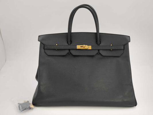 HERMES Birkin 40 Couchvel Black Handbag with 〇X Stamp