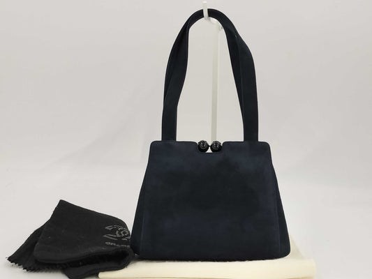 CHANEL Suede Clasp Handbag, Navy, No. 5
