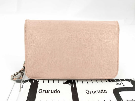 CHANEL Caviar Skin Chain Wallet Pink Shoulder Bag
