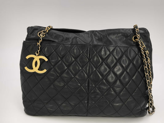 CHANEL Lambskin Tote Bag, Black, No. 1