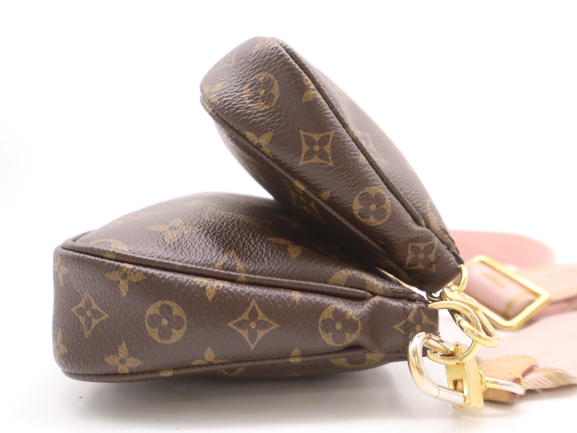 LOUIS VUITTON M44840 Multi Pochette Accessoires Rose Clair RFID Verified No Serial Tag Shoulder Bag with 2 Pouches and Shoulder Strap