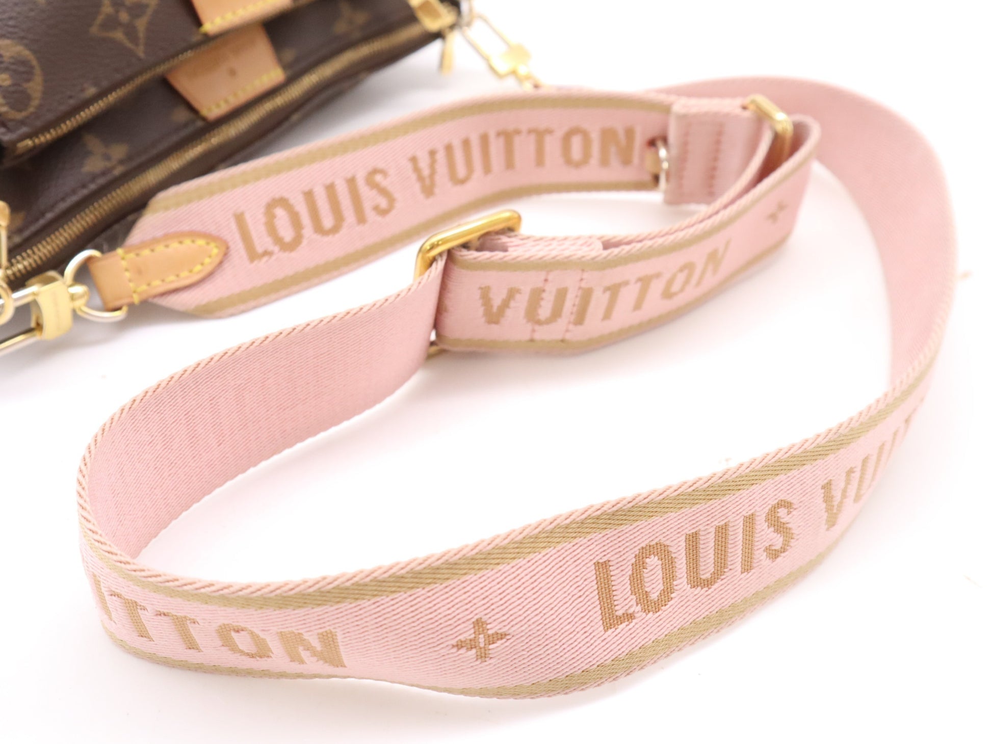 LOUIS VUITTON M44840 Multi Pochette Accessoires Rose Clair RFID Verified No Serial Tag Shoulder Bag with 2 Pouches and Shoulder Strap