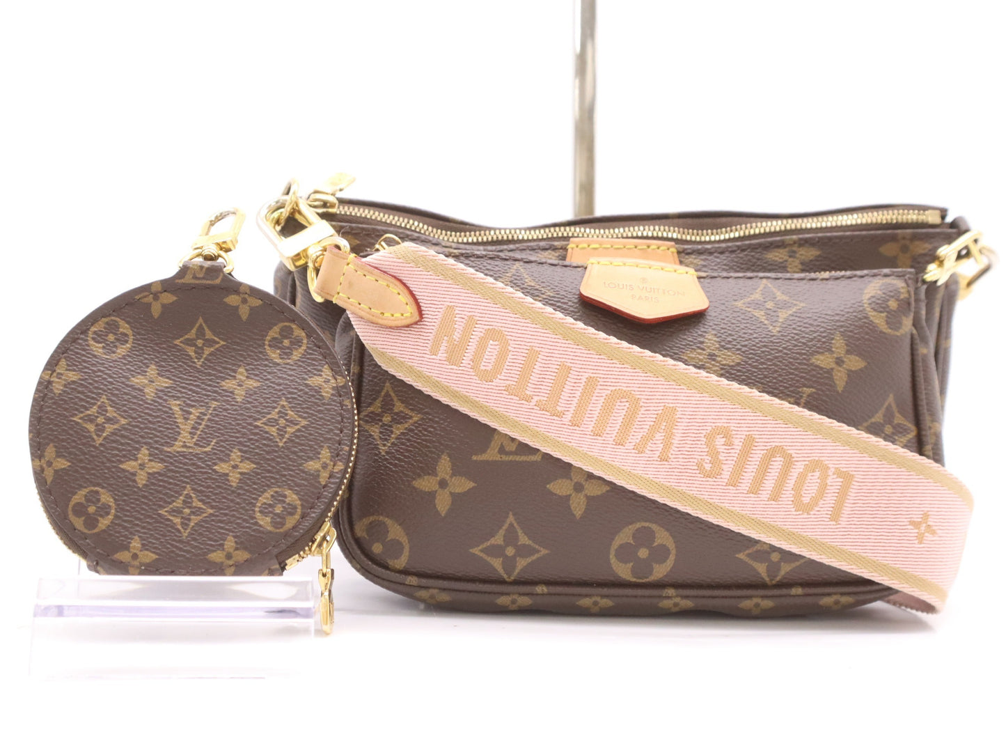 LOUIS VUITTON M44840 Multi Pochette Accessoires Rose Clair RFID Verified No Serial Tag Shoulder Bag with 2 Pouches and Shoulder Strap