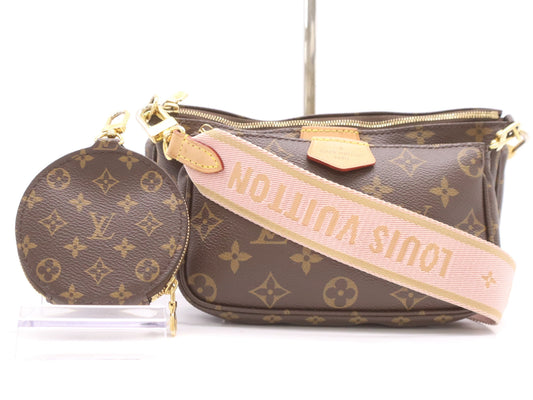 LOUIS VUITTON M44840 Multi Pochette Accessoires Rose Clair RFID Verified No Serial Tag Shoulder Bag with 2 Pouches and Shoulder Strap