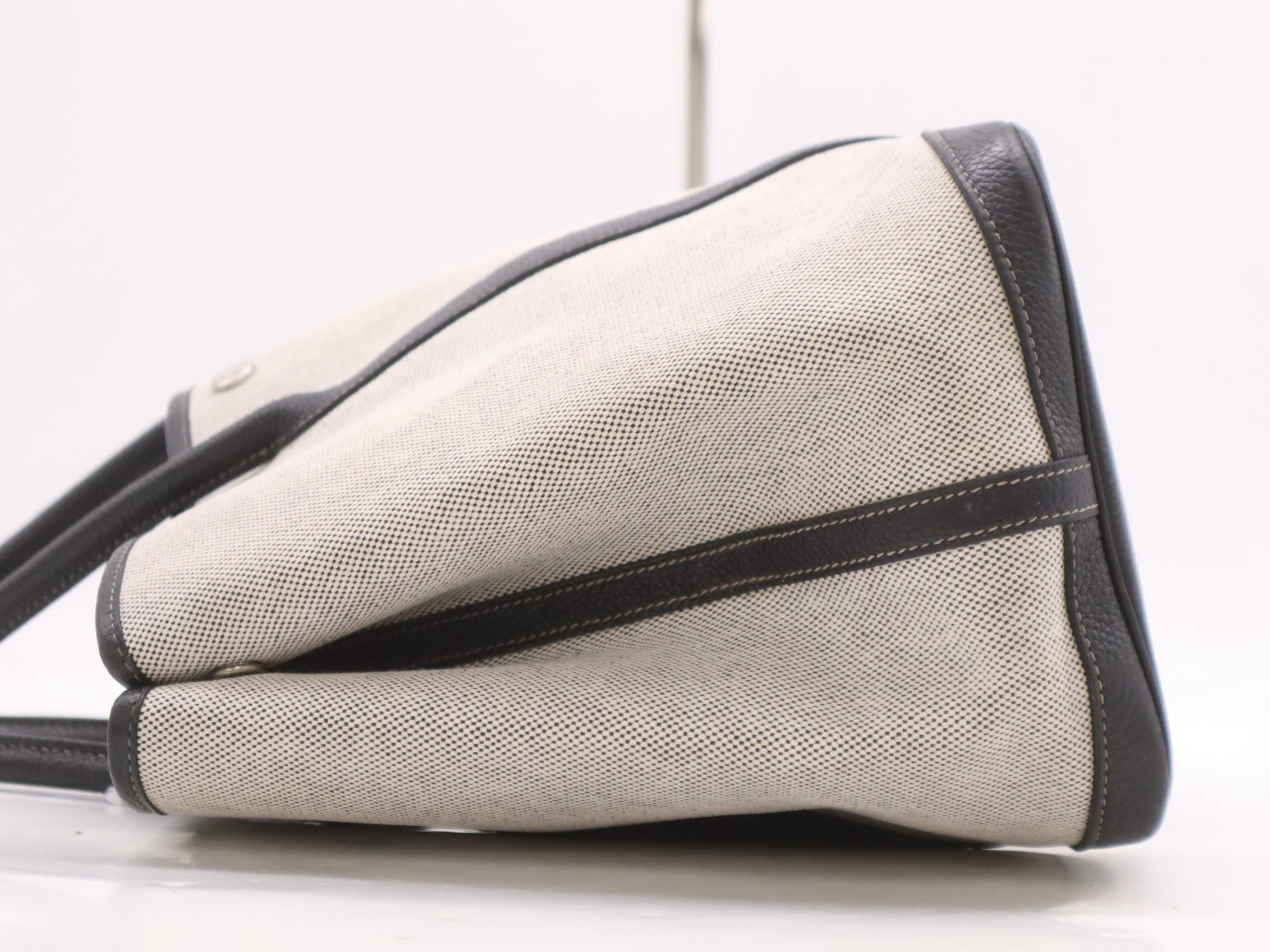 HERMES Garden Party PM Tote Bag, 2006 Limited Edition, Toile H Leather, Bordeaux Pattern, Gray Tote Bag
