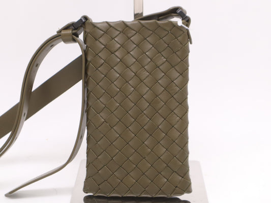 BOTTEGA VENETA Intrecciato Leather Mini Shoulder Bag Khaki Pouch