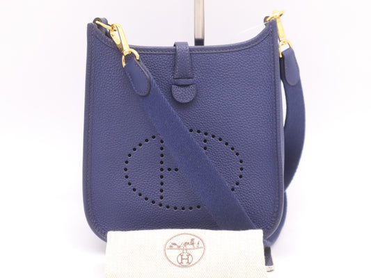 HERMES Taurillon Clemence B Stamp Evelyn Amazon TPM Blue Saphir Shoulder Bag with Shoulder Strap and Dust Bag