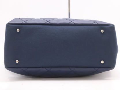 CHANEL Paris Biarritz Tote MM Leather Canvas with Silver Hardware, Navy Seal 15564244 Tote Bag