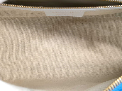 Dior VIBE Small Bowling Bag in Blue and White with Gold Hardware and Calfskin Leather.