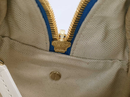 Dior VIBE Small Bowling Bag in Blue and White with Gold Hardware and Calfskin Leather.
