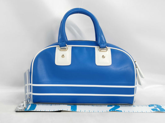 Dior VIBE Small Bowling Bag in Blue and White with Gold Hardware and Calfskin Leather.