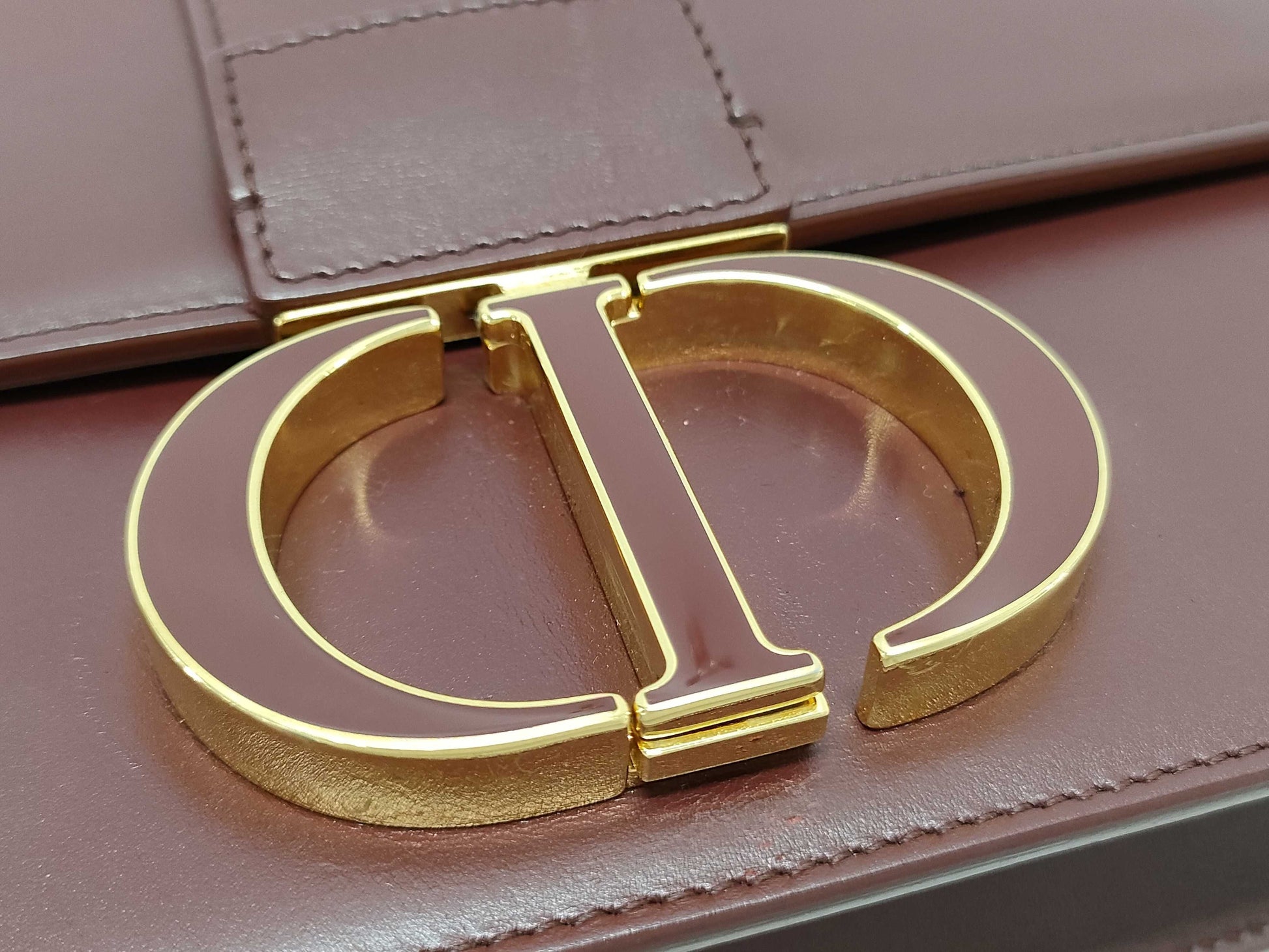 Dior Montaigne 30 Shoulder Bag in Wine Red Calfskin with Gold Hardware and Shoulder Strap