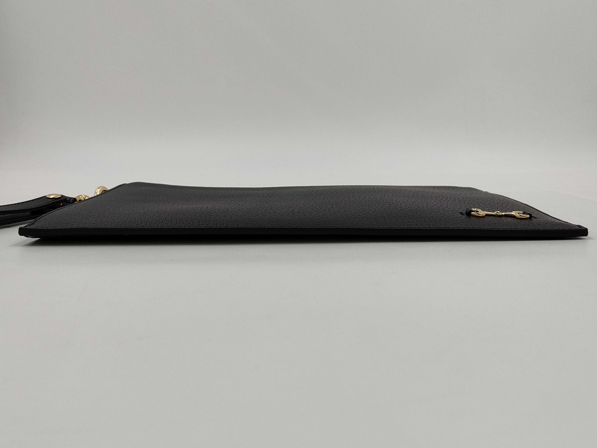GUCCI Horsebit Clutch Bag, Black with Gold Hardware and Leather Strap, 700524 525040