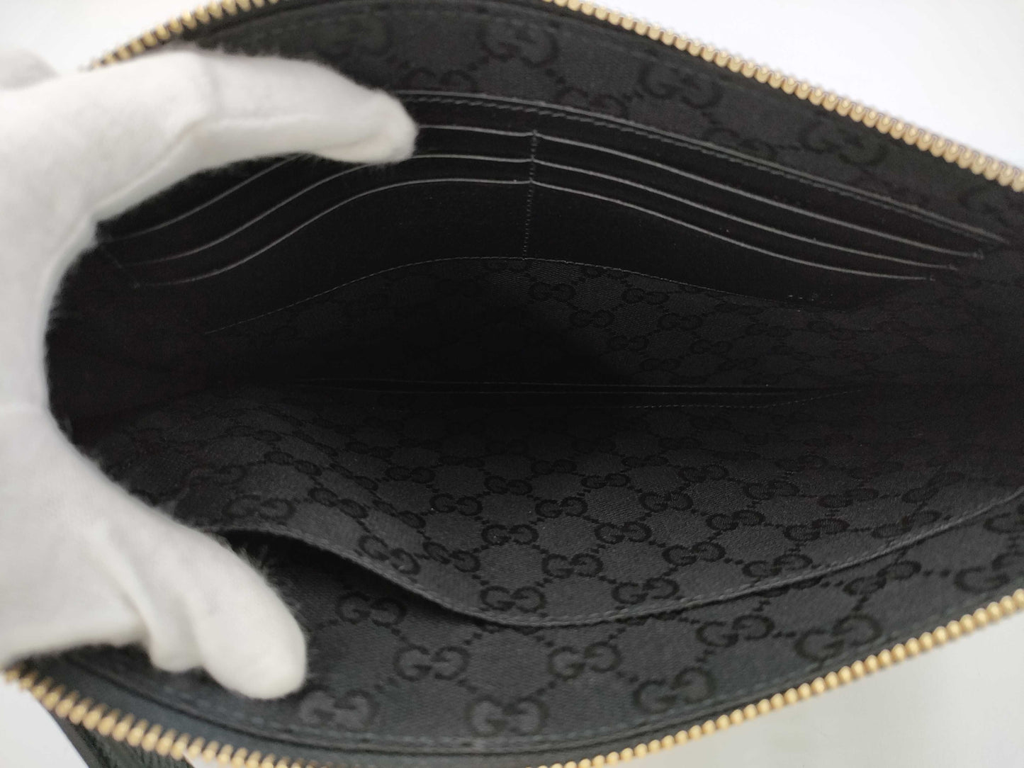 GUCCI Horsebit Clutch Bag, Black with Gold Hardware and Leather Strap, 700524 525040