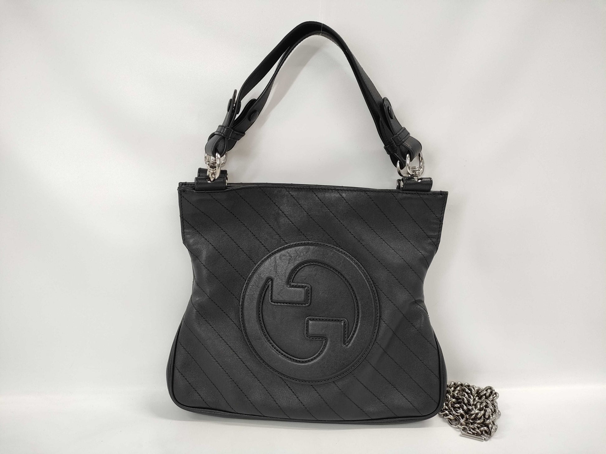 GUCCI Blondie Small 2-way bag, black leather with silver hardware, 751518 493075 shoulder bag