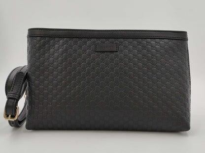 GUCCI Microsima Leather Black Shoulder Bag 607723
