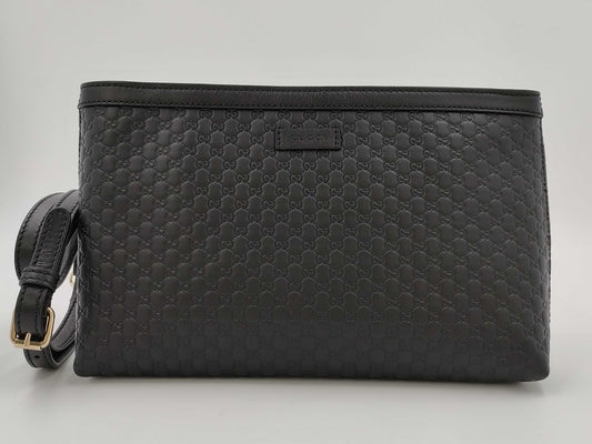 GUCCI Microsima Leather Black Shoulder Bag 607723