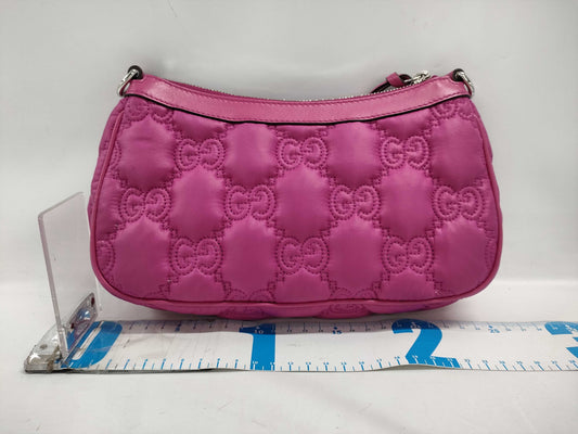 GUCCI GG Matelasse 2-way Shoulder Bag in Pink with Silver Hardware, Quilted Nylon and Leather Shoulder Strap, Dust Bag