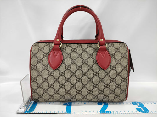 GUCCI GG Supreme PVC x Leather 2-Way Handbag, Beige x Red, 409529, Shoulder Strap, Shoulder Bag