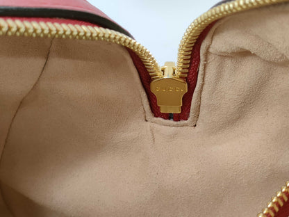 GUCCI GG Supreme PVC x Leather 2-Way Handbag, Beige x Red, 409529, Shoulder Strap, Shoulder Bag