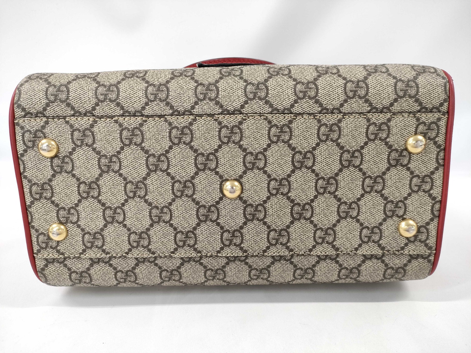 GUCCI GG Supreme PVC x Leather 2-Way Handbag, Beige x Red, 409529, Shoulder Strap, Shoulder Bag
