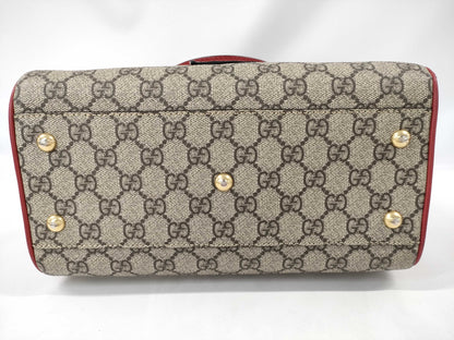 GUCCI GG Supreme PVC x Leather 2-Way Handbag, Beige x Red, 409529, Shoulder Strap, Shoulder Bag