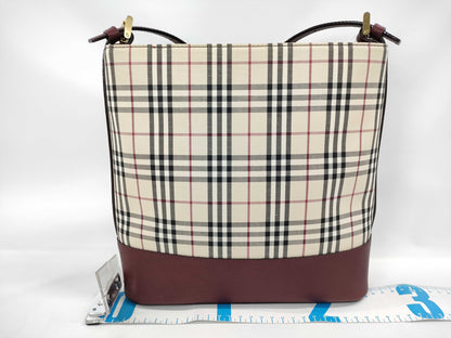 BURBERRY Nova Check Canvas and Leather Shoulder Bag, Beige and Red