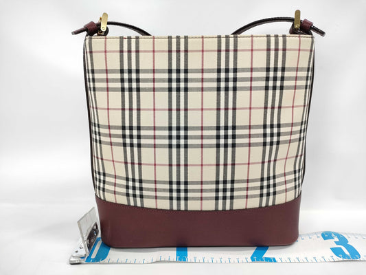 BURBERRY Nova Check Canvas and Leather Shoulder Bag, Beige and Red