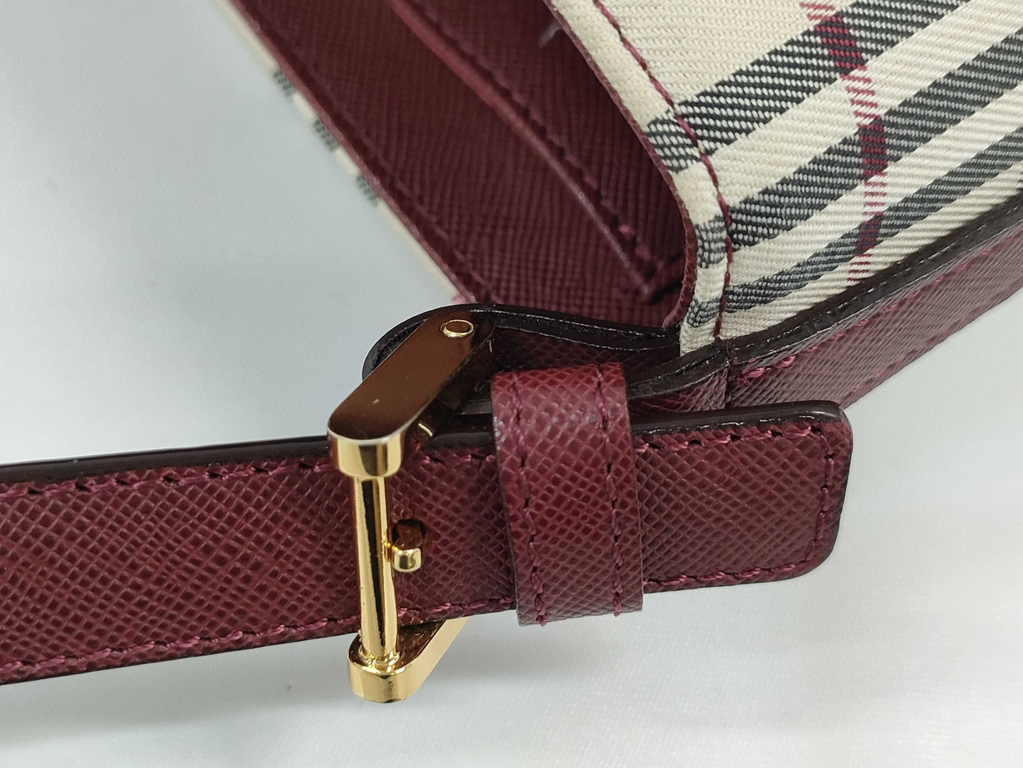 BURBERRY Nova Check Canvas and Leather Shoulder Bag, Beige and Red