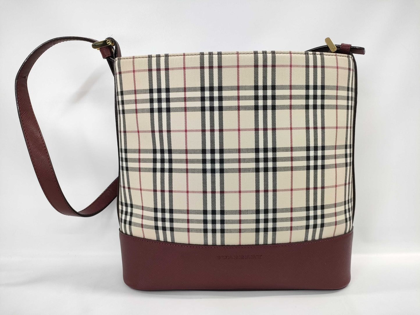 BURBERRY Nova Check Canvas and Leather Shoulder Bag, Beige and Red