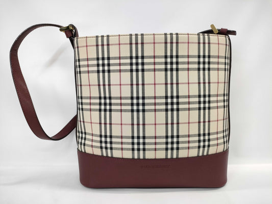 BURBERRY Nova Check Canvas and Leather Shoulder Bag, Beige and Red