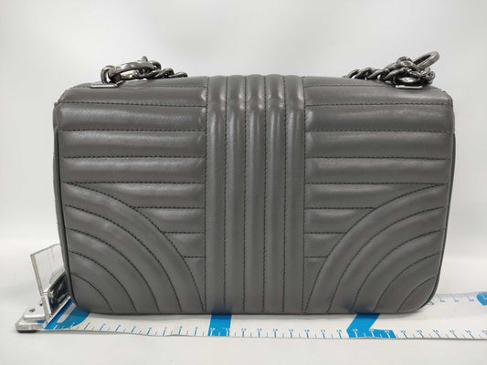 PRADA Diagram Shoulder Bag in Grey Quilted Leather with Silver Hardware