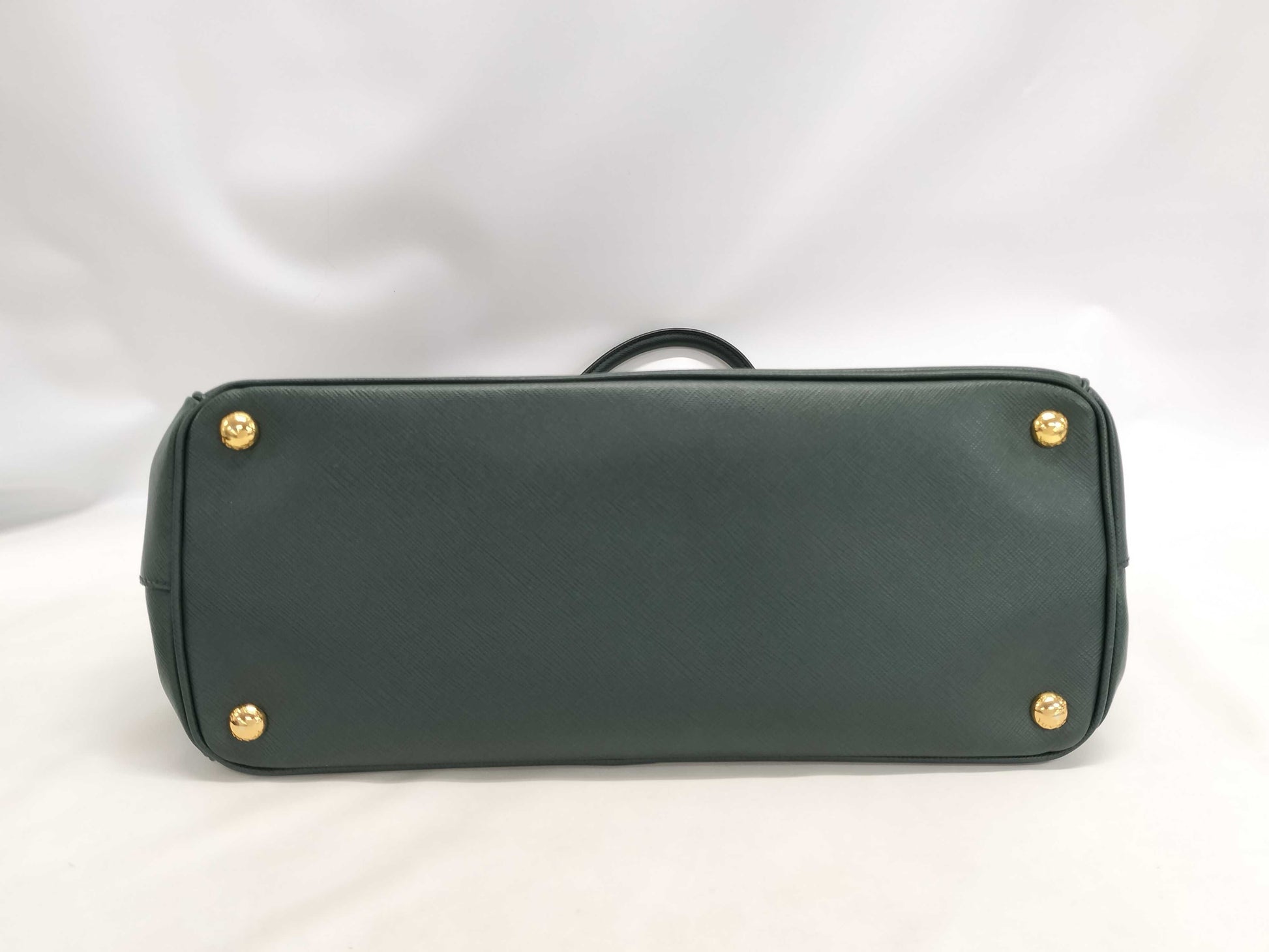 PRADA Saffiano Medium 2-Way Shoulder Tote Bag in Green with Gold Hardware and Crocheted Shoulder Strap