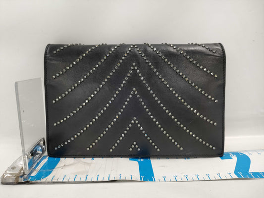 SAINT LAURENT Cassandra Envelope Stud Chain Wallet in Black Calfskin with Silver Hardware. Shoulder Bag.