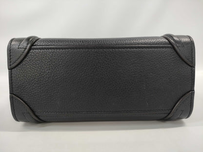 CELINE Luggage Nano Shopper Black with Silver Hardware and Leather Shoulder Bag W0U00093 Handbag