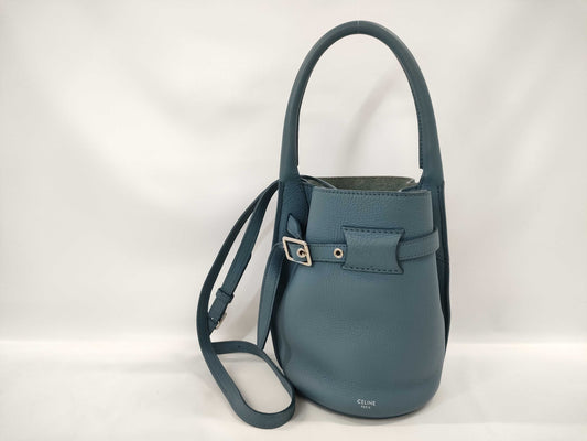 CELINE Bucket Bag, Dark Blue with Silver Hardware and Leather, 187243, Shoulder Strap Handbag