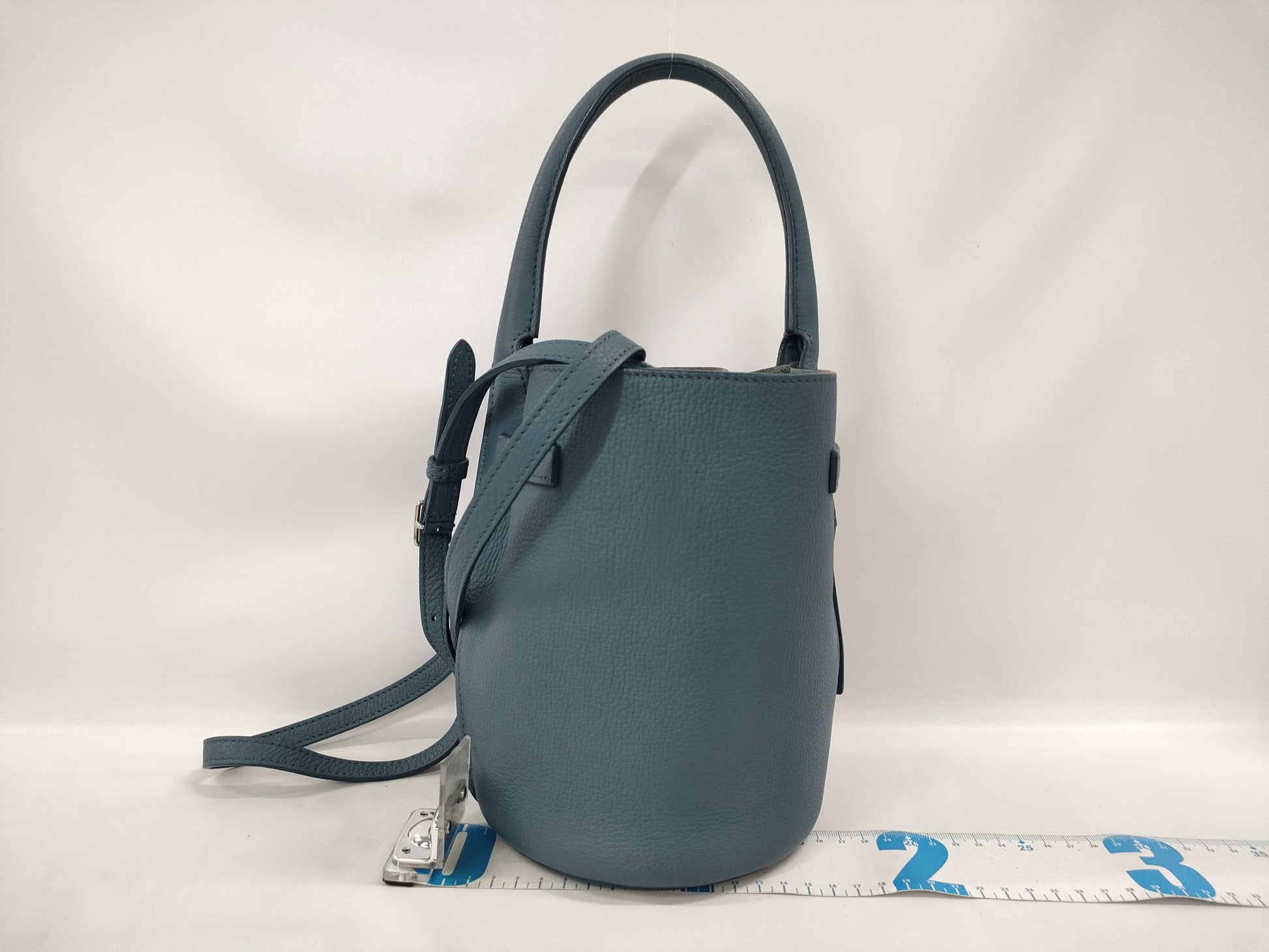 CELINE Bucket Bag, Dark Blue with Silver Hardware and Leather, 187243, Shoulder Strap Handbag