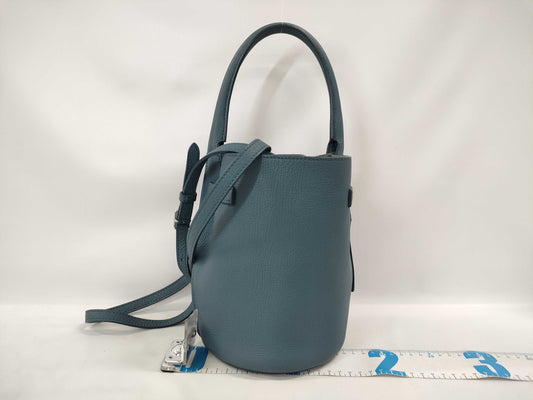 CELINE Bucket Bag, Dark Blue with Silver Hardware and Leather, 187243, Shoulder Strap Handbag