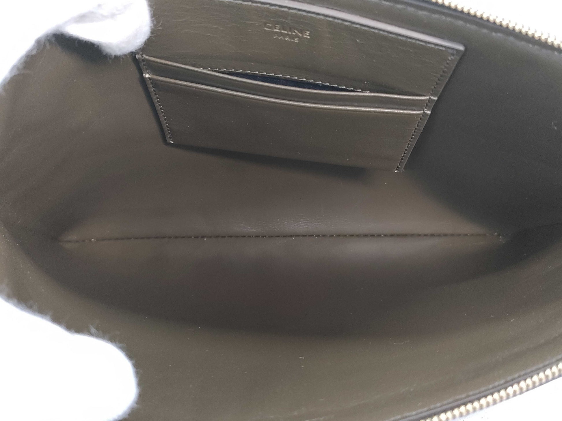 CELINE Khaki Calf Leather Clutch Bag with Dust Bag