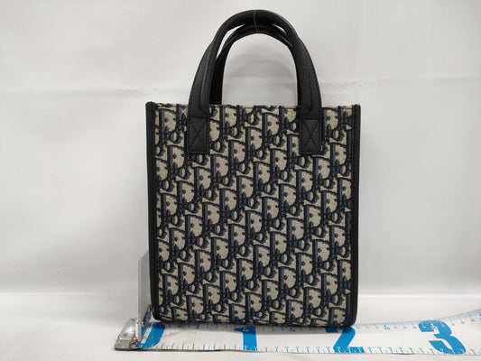 Dior North South Tote Bag, Oblique, Navy, Canvas and Leather, Shoulder Strap Missing, Handbag