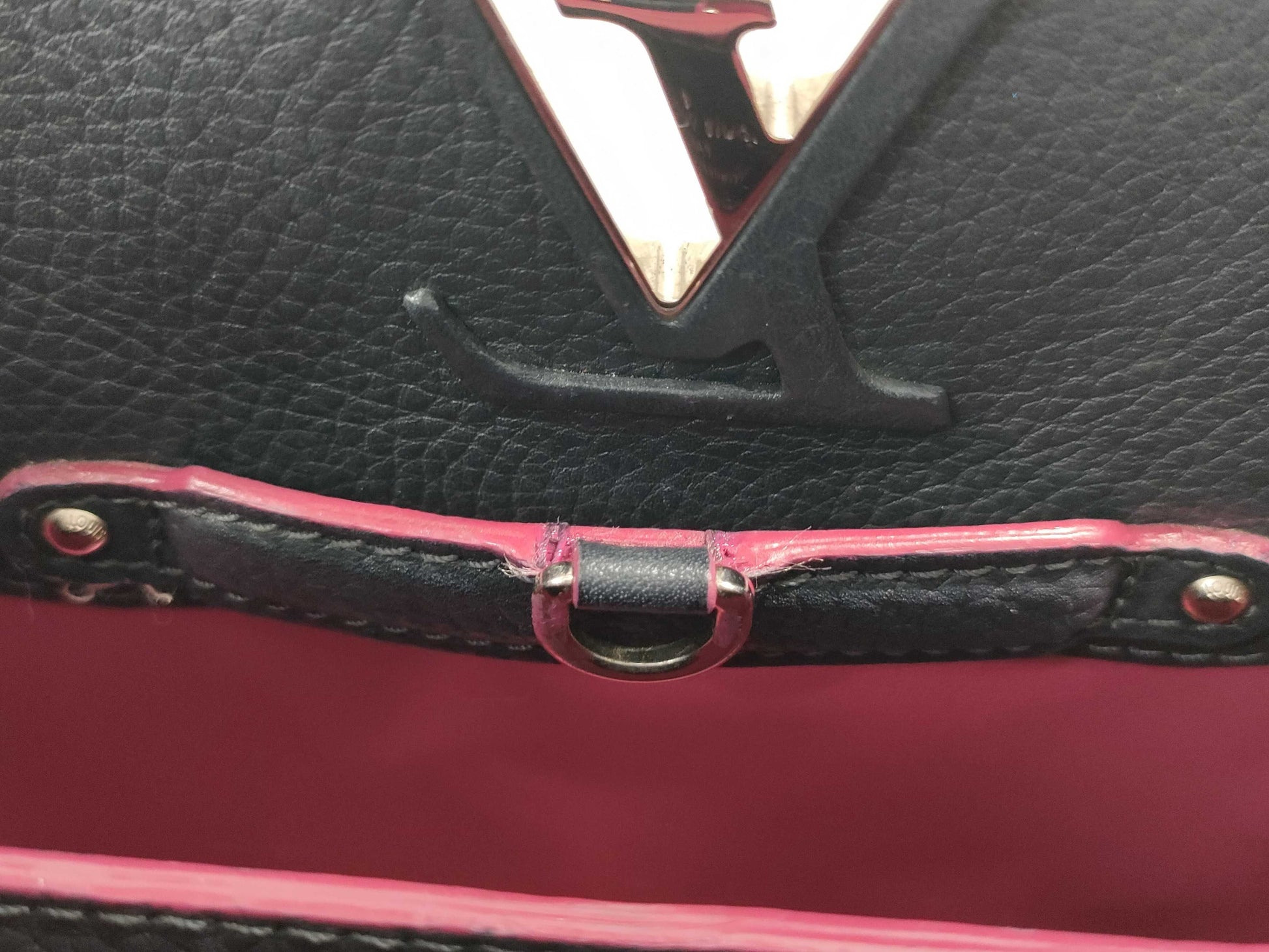 LOUIS VUITTON Capucines BB 2-way Shoulder Bag, Black Cobalt and Fuchsia with Gold Hardware and Taurillon Leather, M94517, RFID-Non-Reactive, Shoulder Bag, Dust Bag, Handbag