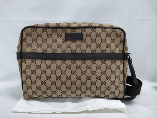 GUCCI GG Canvas and Leather Shoulder Bag, Beige and Brown, 449173, Dust Bag, Instructions, Shoulder Bag