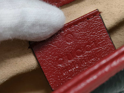 GUCCI Super Mini GG Marmont Matelasse Leather Shoulder Bag in Black, Red, and Gold Hardware with Chain Shoulder Strap 