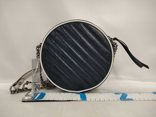 GUCCI GG Marmont Round Shoulder Bag in Navy and White Leather 