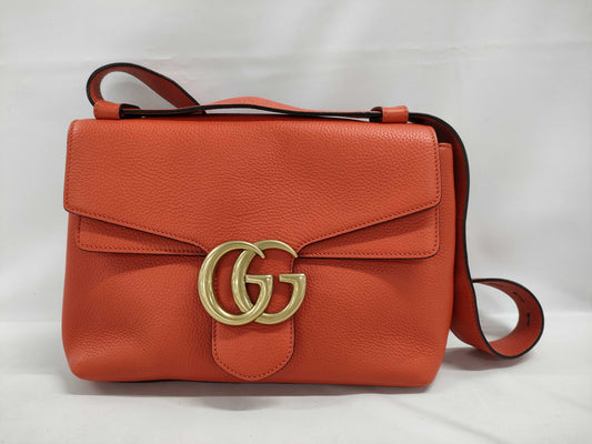 GUCCI GG Marmont Shoulder Bag in Orange Calfskin with Gold Hardware
