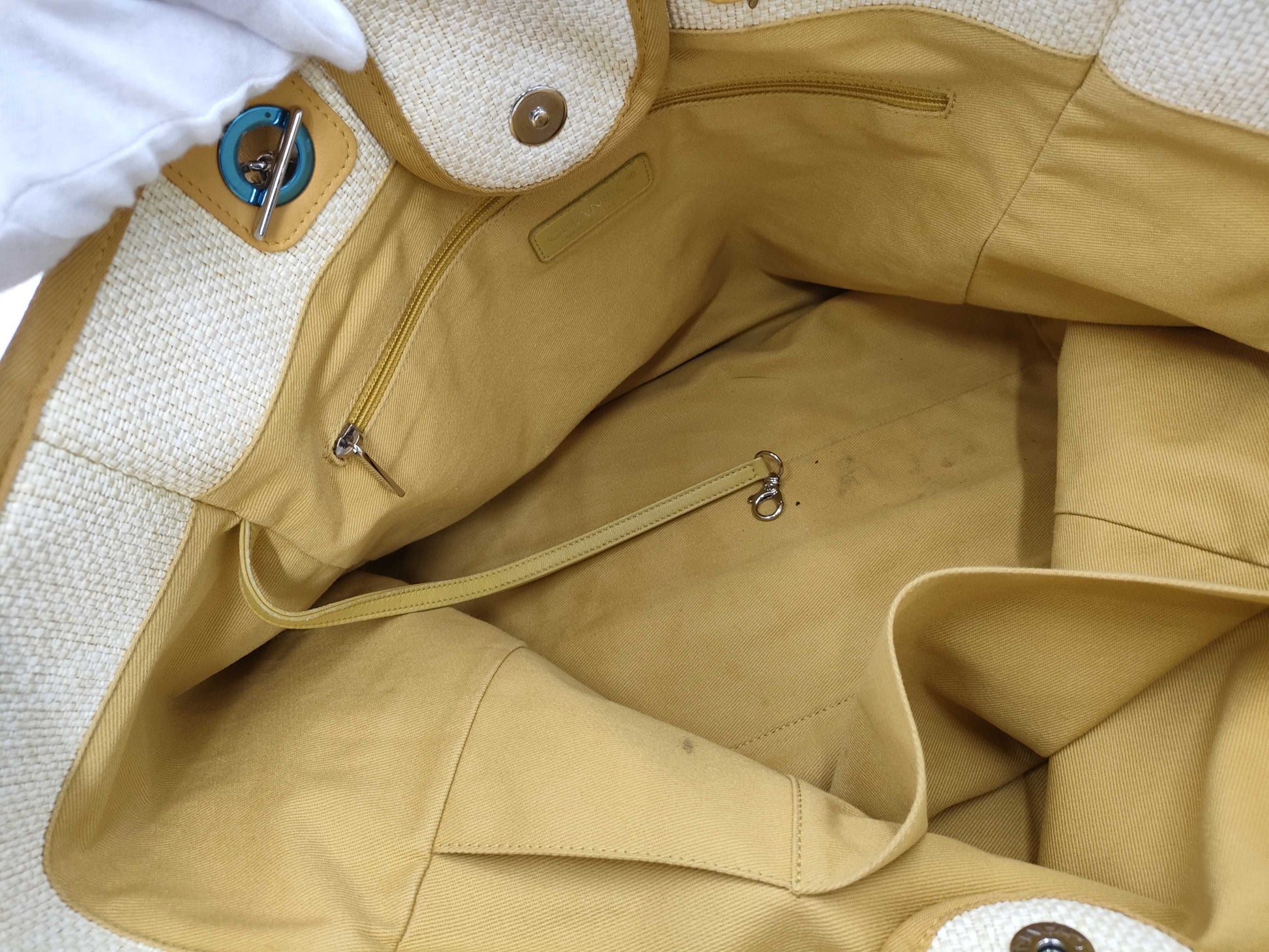 CHANEL Deauville GM Straw Chain Tote Bag, Yellow, 22nd Series