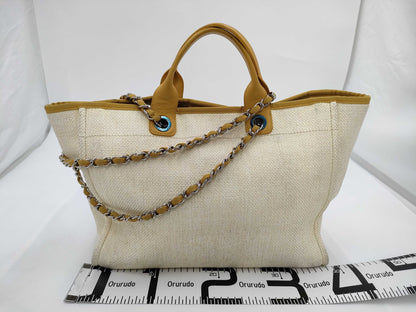 CHANEL Deauville GM Straw Chain Tote Bag, Yellow, 22nd Series