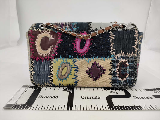 CHANEL Chain Shoulder Bag Patchwork Denim Tweed Leather Multicolor Silver Hardware 16 Series Shoulder Bag