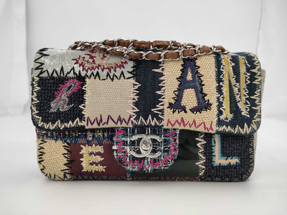 CHANEL Chain Shoulder Bag Patchwork Denim Tweed Leather Multicolor Silver Hardware 16 Series Shoulder Bag