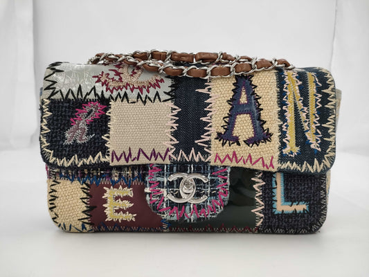 CHANEL Chain Shoulder Bag Patchwork Denim Tweed Leather Multicolor Silver Hardware 16 Series Shoulder Bag